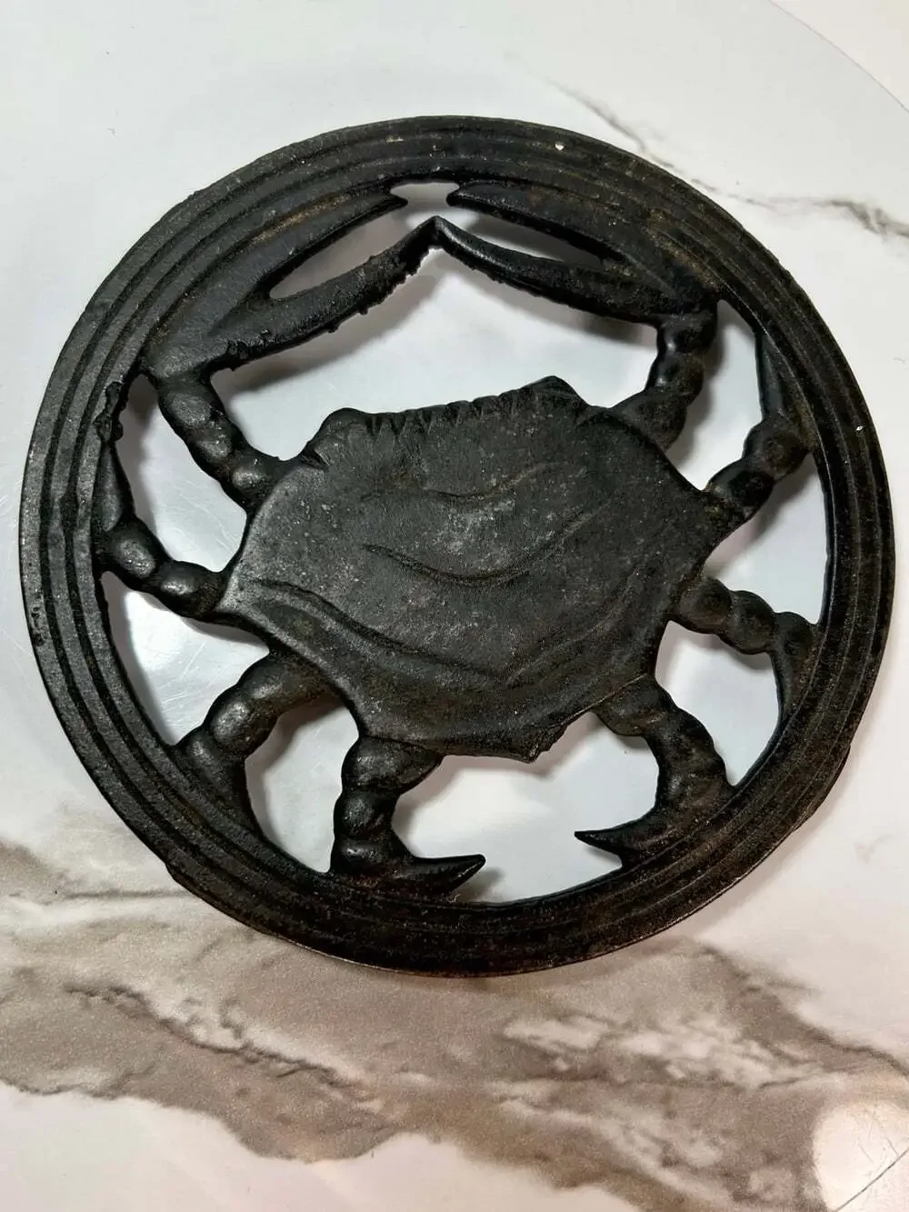 Vintage Black Cast Iron Crab Trivet Round